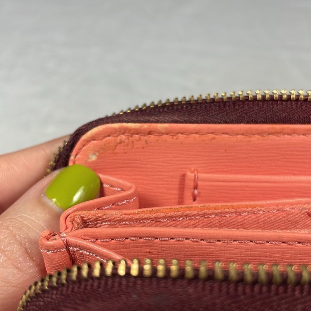 Fossil Red Leather Zippered Wallet With Strap Wri… - image 6